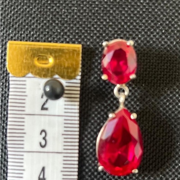 Silver and red Zirconium Earrings - Picture 2 of 3